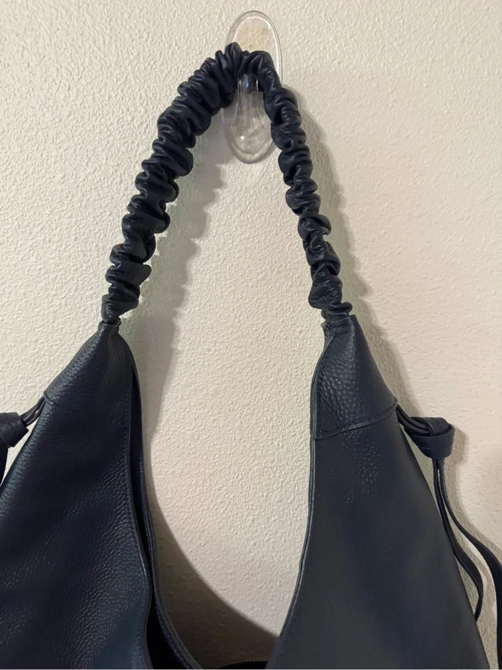LAGGO Bella Hobo Bag Navy Pebbled Leather Slouchy Ruched Handle-Medium